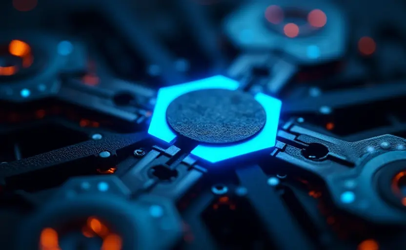 Endpoints hexagonales conectando con un núcleo luminoso