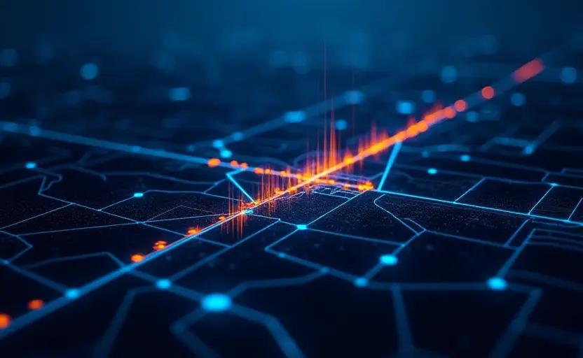 Mapa digital de URLs conectadas como una ciudad nocturna